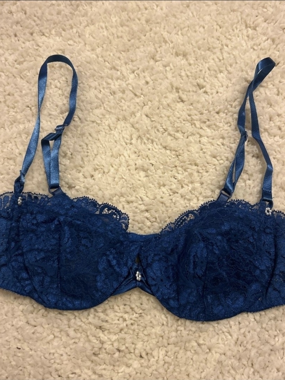Dior Sapphire Blue Lace Underwire Bra with Satin Straps